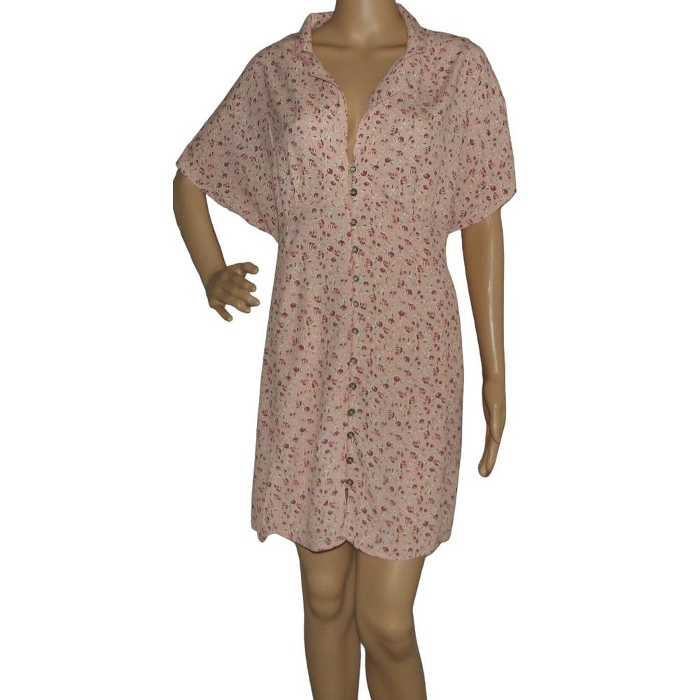 "About A Girl" XL Dress pink rose floral v-neck mini ditsy print cottagecore